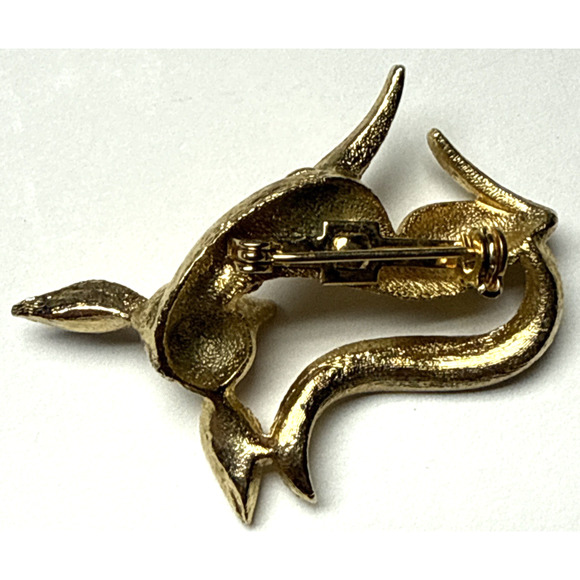 MCM Fox Pin Brooch Gold Tone Blue Rhinestone Eyes Dog Fennec - Picture 6 of 11